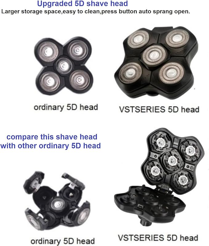 5 Blade Replacement Shaver Head,Electric Razor Blade,Float Rotary Close Shave,Wet Dry Shaver for Bald Man,Larger Storage Space,Detachable Cutter for VST-015