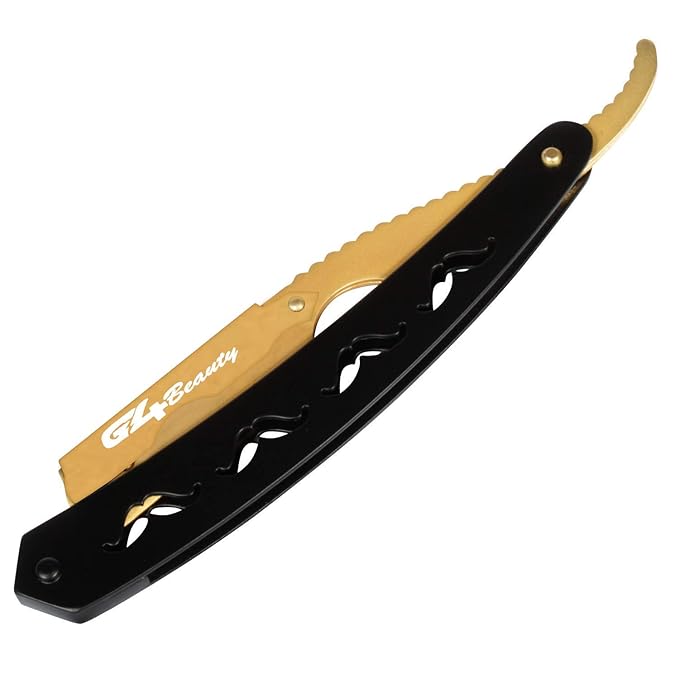 G4 Stainless Steel Straight Edge Barber Shaving Razor Blade for Close Shaving Men Replaceable Blades (Gold Black)