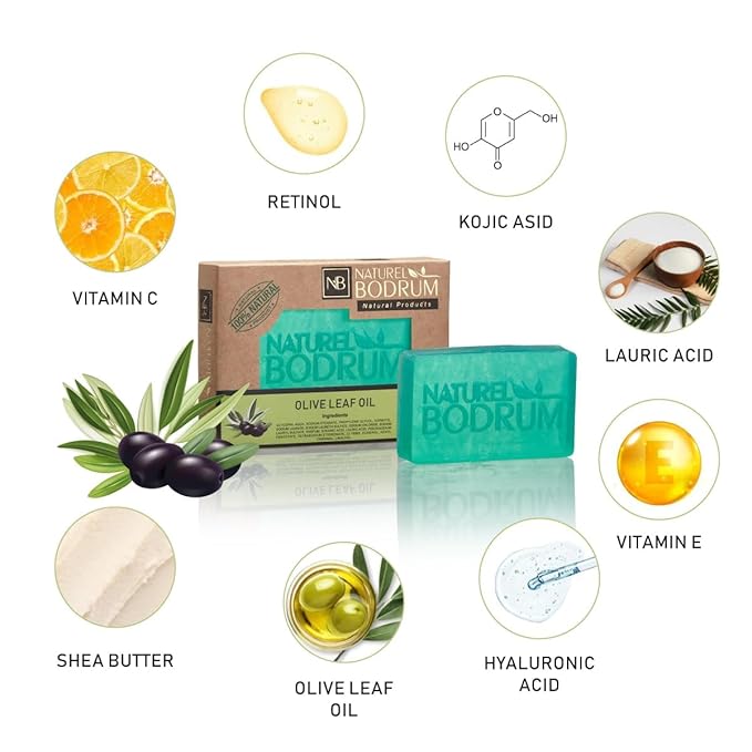 Turkish Olive Leaf Oil Organic Soap Bar for Women and Men, Pack of 5 Glycerin Soap Bars - Balancing & Hydrating Bar Soap with Olive Leaf Extract - Natural & Vegan Spa Gift, for All Skin Types