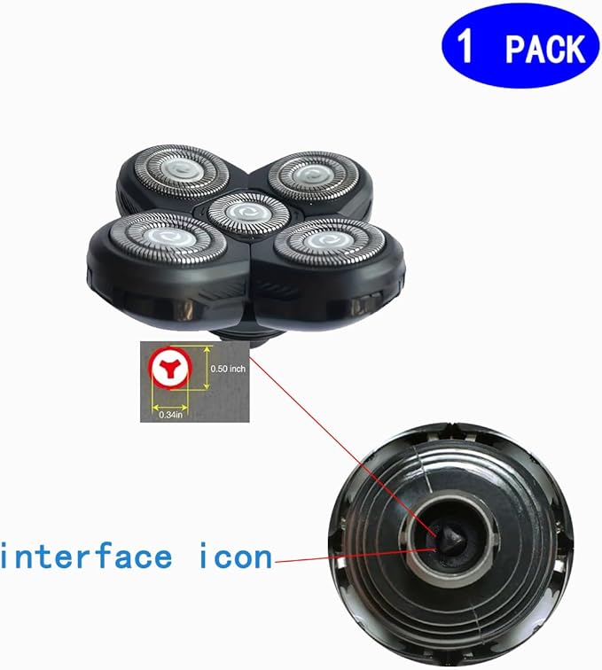 1 Pack Head Shaver Replacement Blades, 5 - Blade Shaver Replacement Heads for Bald Men Freedom Shaving, Head and Face Electric Razor Refills
