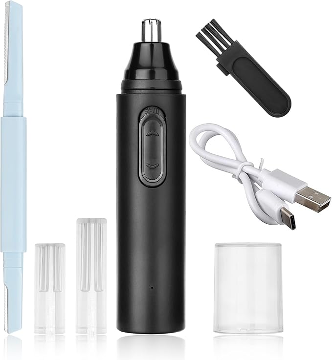 Nose & Ear Hair Trimmer for Men Women,2025 Painless Rechargeable Nose & Eyebrow Hair Trimmer Clipper,Portable Facial Hair Removal and Eyebrow Razor for Easy Cleansing (Black Blue)