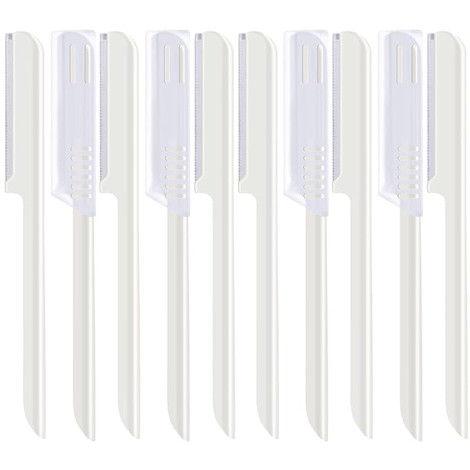 10 Pieces Eyebrow Razor for Women Facial Shaver Razor Brow Shaper Eyebrow Trimmer Dermaplaner Shaping Tool with Cover (White)