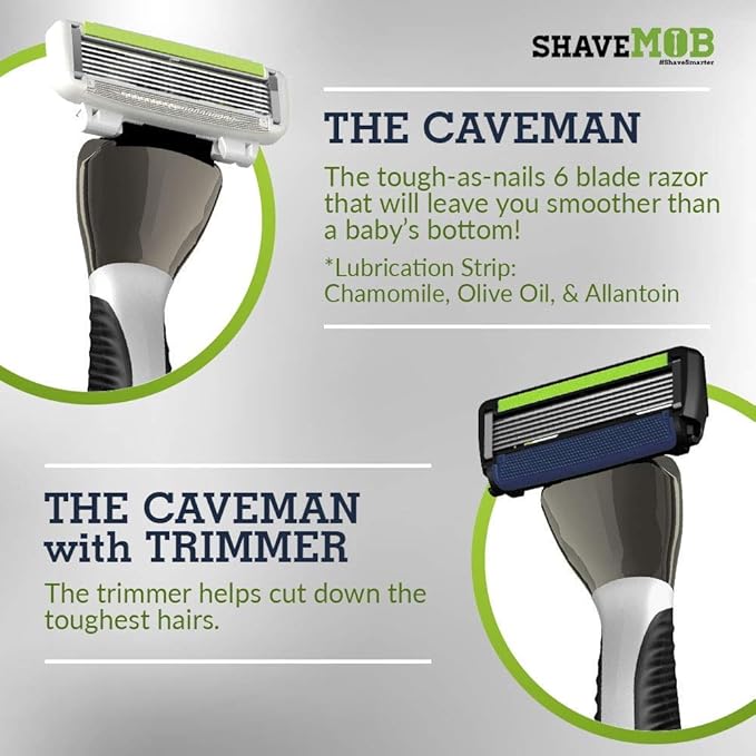 ShaveMOB 6-Blade Men's Razor Kit (Flex Head Handle + 12 Refills) (No Trimmer) - The Caveman Shaving Kit