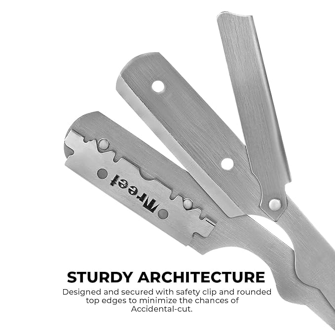 The Cut- Factory- Exquisite Line Straight Razors for Men with Ultra Sharp Single Edge Blades Premium Matte Silver Coated Barber Straight Razor with Leather Pouch and Gift Box