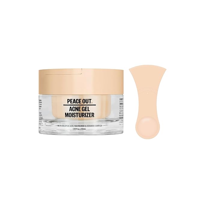 PEACE OUT Acne Gel Moisturizer for Oily Skin, Face Cream for Acne-Prone Skin with 2% Salicylic Acid, Niacinamide and Ceramides, 1.69 fl oz