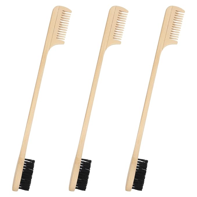 3 Pieces 2-in-1 Moustache Beard Edge Brush, Bamboo Wood Comb, Eyebrow Hair Tool, Gentle Control, Double Sided Design
