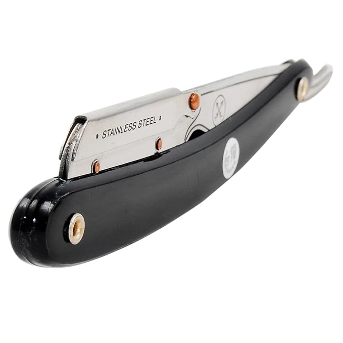 Parker SRB Straight Edge Barber Razor – Stainless Steel Blade Arm & Resin Handle – Uses Half Double Edge Razor Blades – Includes 5 Pre-Cut Blades – Professional Shaving Tool