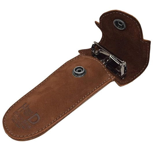 Hide & Drink, Double Edge Protector Case, Barber Razor Sheath, Safety Cover, Travel and Commuter Essentials, Portable Carry Bag, Vintage, Full Grain Leather, Handmade, Swayze Suede