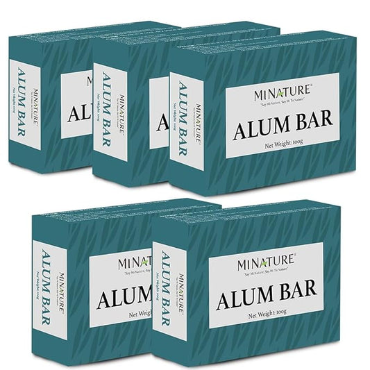 Mi Nature Pure Alum Bar Pack of 5(100g*5) |Natural Phitkari Block |Potassium Alum Stone |Shaving Bar |Skin Astringent |Water Clarifier |Odor Control