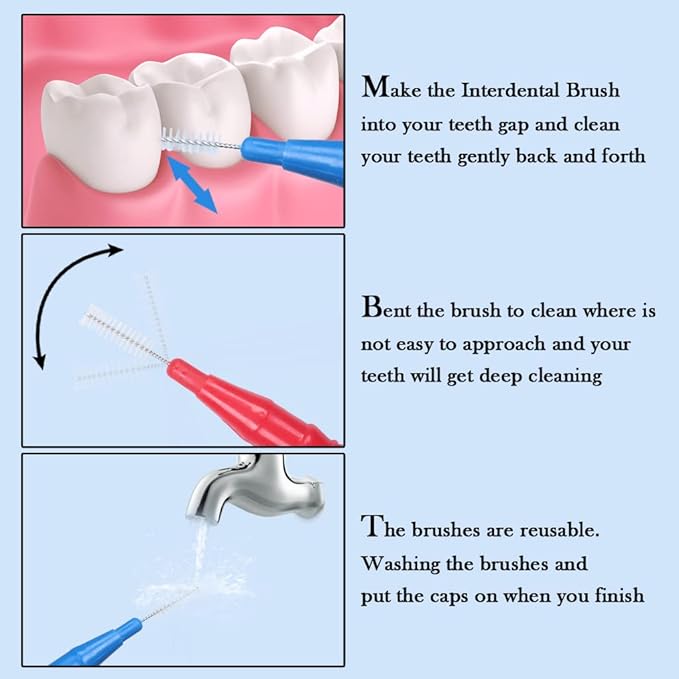 ewinever 100 Pieces Braces Brush for Cleaner, Toothpick Dental Tooth Flossing Head Oral Dental Hygiene Flosser Tooth Cleaning Tool (Red+Blue)