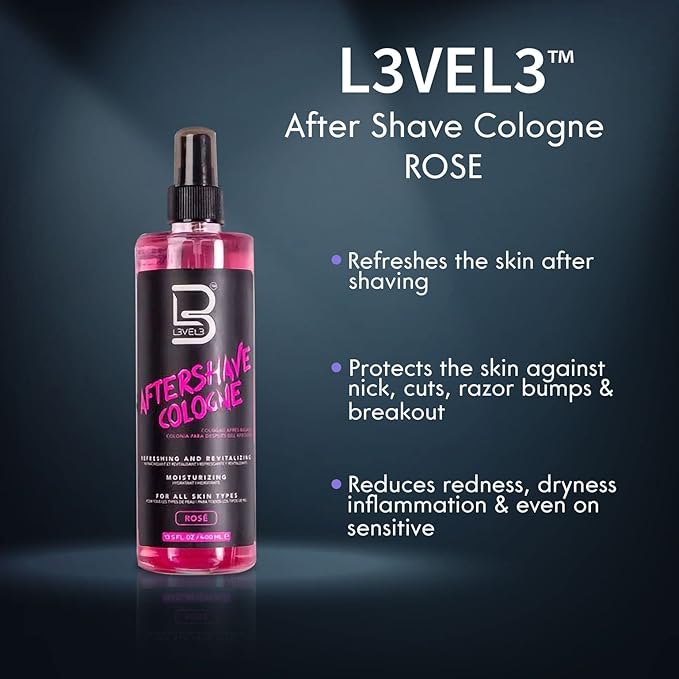 L3 Level 3 After Shave Spray Cologne - Softens Skin - Refreshes and Relieves Face and Skin - Styling Powder Included (Rose)