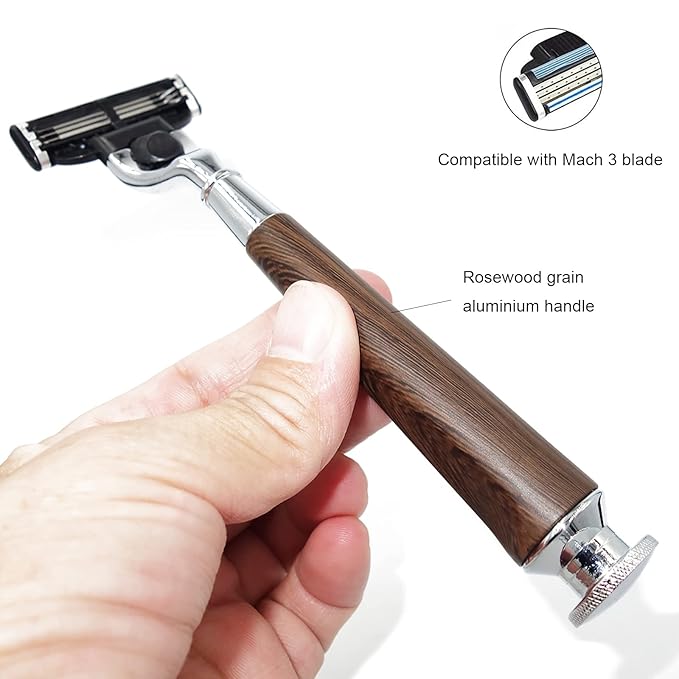 Luxury Safety Razor Shaving Kit for Men,with Shaving Bowl,Badger Hair Brush,Shaving Stand and Manual Razor Compatible with 3-Layer Razor Cartridge,Unique Wet Shave Set Gift for Men