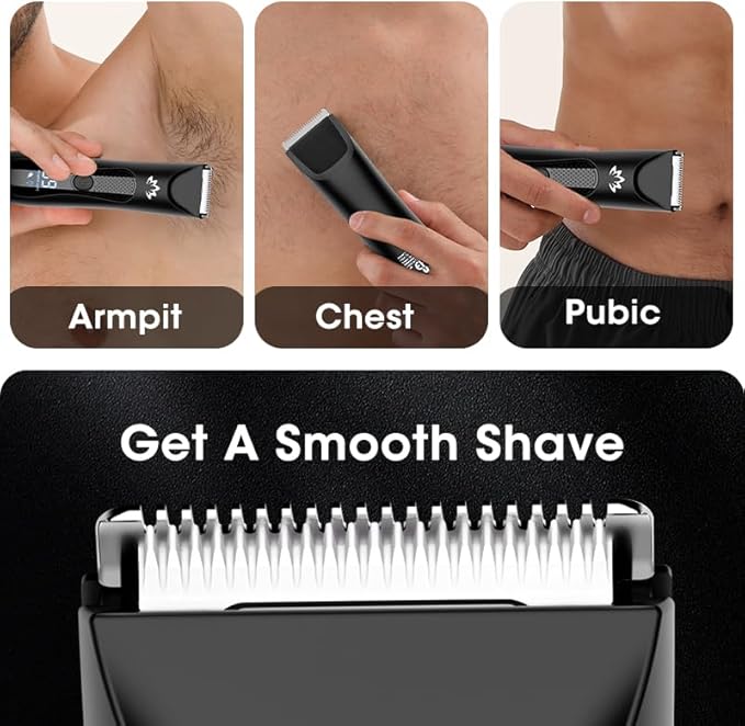 Manscape Body & Pubic Hair Trimmer for Men, Groin & Ball Trimmer Men, Electric Razor Bikini Trimmer, Body Groomer Ball Shaver for Smooth Wet/Dry Shaving, Led Light