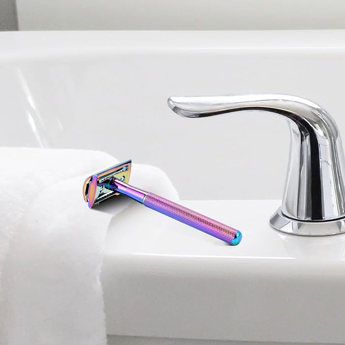 KINGHOOD Safety Razor Single Blade for Men with 10 Double Edge Blades Metal Reusable Eco Friendly Razors Colorful