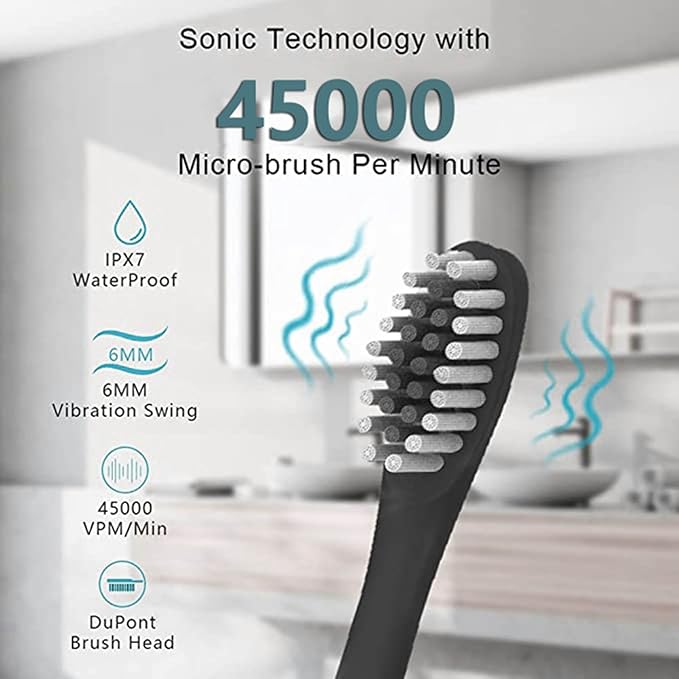 Electric Toothbrush with 4 Brush Heads 6 Modes Smart Timers IPX7 Waterproof USB Rechargeable 42000VPM Adults Toothbrush Set Travel Toothbrush Rechargeable Portable 4 Brush Heads White