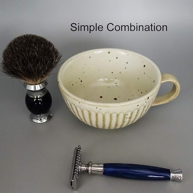 Ceramic Retro Shaving Bowl, Wide Mouth, Large Capacity Shaving Mug, Easier To Lather (Off-white)