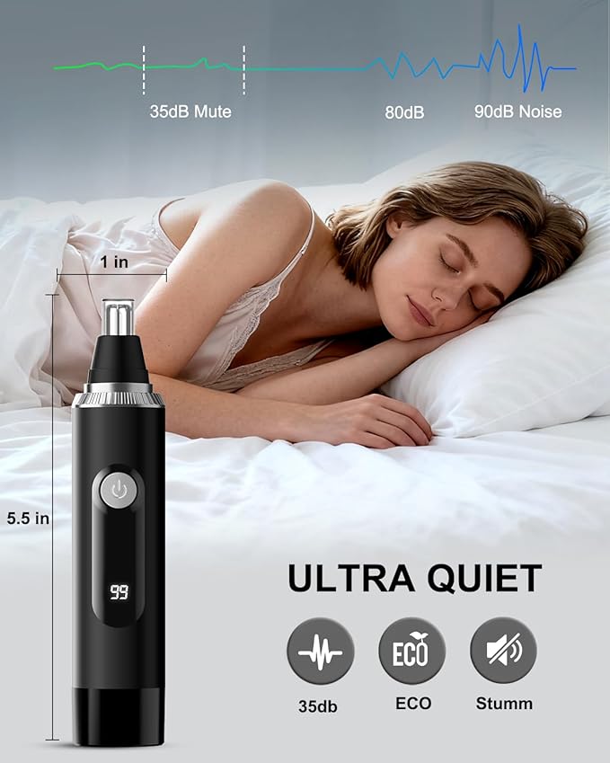 Nose Hair Trimmer for Men and Women,2025 Professional Painless IPX7 Waterproof Eyebrow & Facial Hair Trimmer,USB Rechargeable with LED Display Dual-Edge Blades for Smoother Cutting,Silver