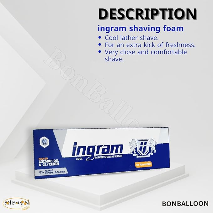 Lather Shave Cool Ingram Shaving Cream Tube 60g Glycerin Coconut Oil Made In Egypt (2 Pack = 4.23 oz / 120 gm)