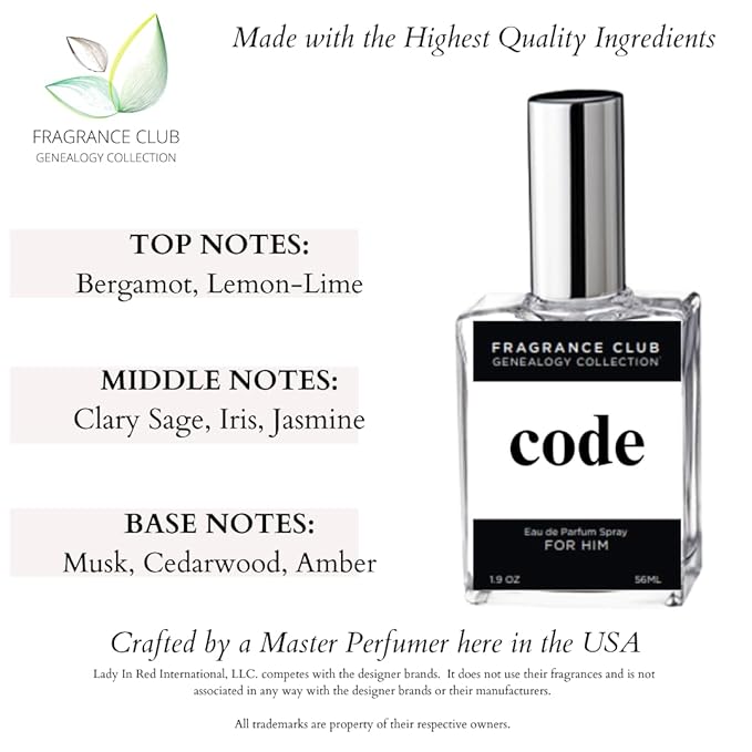 FRAGRANCE CLUB Code Eau de Parfum for Men – Warm Spicy Amber Cologne – Long Lasting Designer Style Scent – Luxury Inspired Fragrance – Evening & Date Night Fragrance – 1.9 Fl Oz