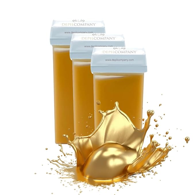 Depilcompany Roll on Gold Wax Cartridge, Hair removal for Women-men, Painless, Sensitive skin, With Titanium Dioxide, At Home Seft Waxing, Not include Wax Warmer and Strips, 110ml / 3.72oz (3 PACK).