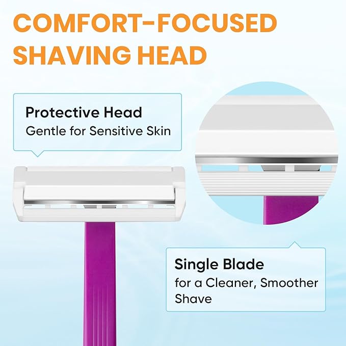 32 count Disposable Razors for Men，Single Blade Razors，Bulk Stainless Steel Shavers with Protective Head for Shaving Sensitive Skin