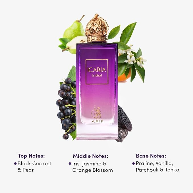 ARIF Icaria Perfumes – Fruity Floral Eau de Parfum for Women – Long-Lasting, Fresh Pear, Iris, Jasmine, Orange Blossom & Patchouli – Elegant & Luxurious Perfume – 3.4 oz
