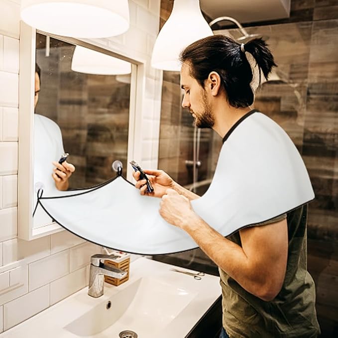 Beard Bib Apron, Beard Trimming Catcher for Men Shaving Hair Clippings Non-Stick Waterproof Grooming Cloth