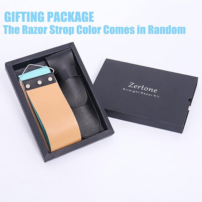 Zertone Straight Razors for Men Kit with Strop - Straight Edge Razor Natural Wood Scale – Sharp, High Hardness Carbon Steel Cutthroat Straight Razor Shaving Kit, Vintage Wood Handle, Barber Razor