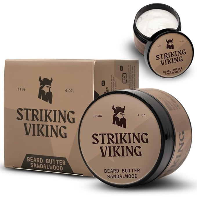 Striking Viking Sandalwood Beard Softener for Men - Non-Greasy Cream Formula With Natural Ingredients for Hydrated and Refreshing Beards (4oz)