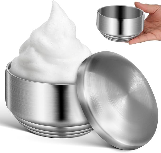 Stainless Steel Shaving Bowl with Lid for Men and Ergonomic Shaving Soap Bowl Bathroom Accessory