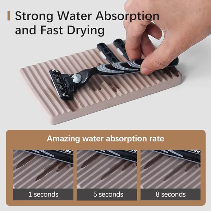 Diatomite Razor Holder for Shower,Water Absorption Fast Drying Natural Diatomite Tray for Razor Soap Shaving Cream Foam Bottle Face Wash (Brown)