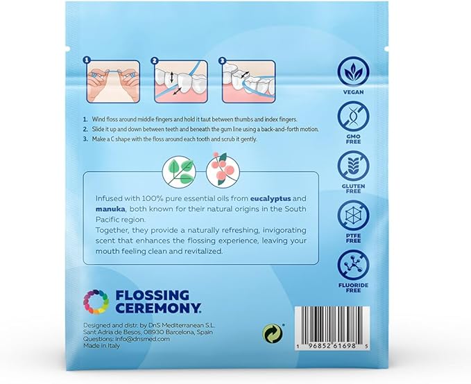 FlossingCeremony | Expanding Woven Dental Floss | Smart-Weave Floss | Vegan | Natural | Non-Toxic & PFAS Free | Eucalyptus & Manuka | Hilo Dental para Dientes | 55 Yards x 2 Units