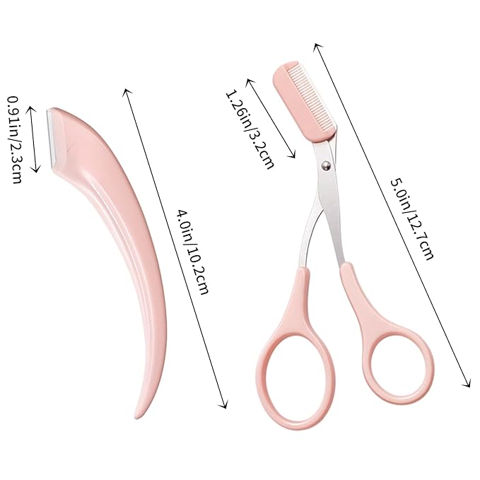 2PCS Eyebrow Trimmer Set Stainless Steel Eyebrow Razor Eyebrow Scissors With Comb, Beauty Tool for Beginners Suitable, Hair Removal Beauty Accessories for Men Women