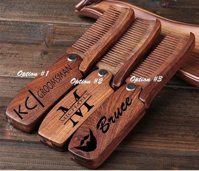 Personalized Beard Comb for Men, Engraved Wood Comb, Folding Pocket Size Comb, for Moustache Beard & Hair, Grooming Gift, Groomsmen Gift, Premium Handcrafted Wood
