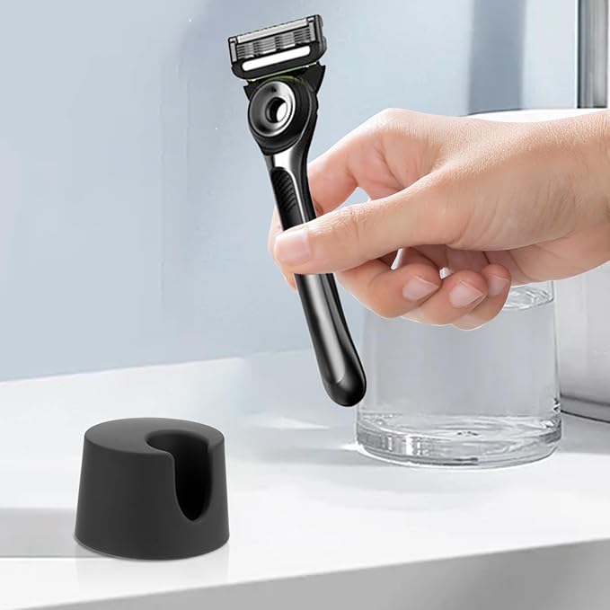 2 Pack Razor Holder Compatible with Gillette Razor, Razor Alloy Stand for Men's Razor, Razor Storage Sase Contains Drainage Hole, Scratch Proof, Suitable for Various Razor Handles, Black
