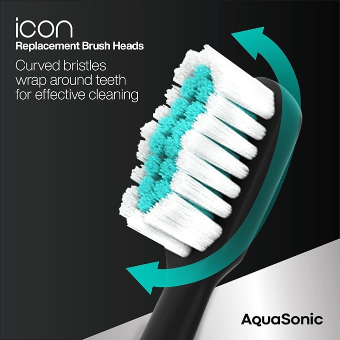 AquaSonic Genuine Icon Replacement Brush Heads | Compatible with AquaSonic Icon Toothbrush | 2 Brush Heads | for Normal & Sensitive Teeth (Onyx)