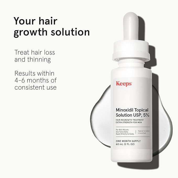 Keeps Extra Strength Minoxidil for Men - 5% Minoxidil Hair Growth Serum - Hair Loss & Regrowth Treatment for Thinning & Bald Spots - Clinically Proven Hair Growth Products - Unscented Topical Solution