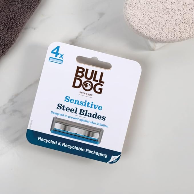 Bulldog Skincare - Sensitive Steel Blades - Men's Razor Blade Refills – Contains 4 Blade Heads