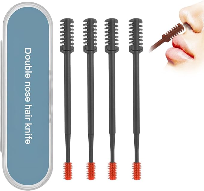 New 2026 Upgraded Staggered Blades Nose Hair Trimmer - Pain-Free & Efficient Nostril Hair Remover for Men and Women, Manual 360°Rotation with Soft Cleaning Brush (4-Pack) Gray