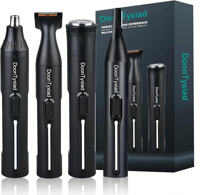 Rechargeable Ear and Nose Hair Trimmer, 4-in-1 Professional Painless Eyebrow & Facial Hair Trimmer for Men Women, Powerful Motor and Dual-Edge Blades for Smoother Cutting Black(Black 4-in-1)