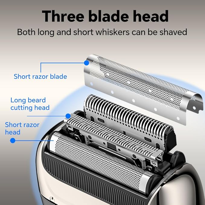 Gertzy Electric Shaver for Men Face, Men's Razor, Cordless Beard Foil Shavers with Pop Up Trimmer, Wet Dry Waterproof Rechargeable Type-C Charging, LED Display (Black)