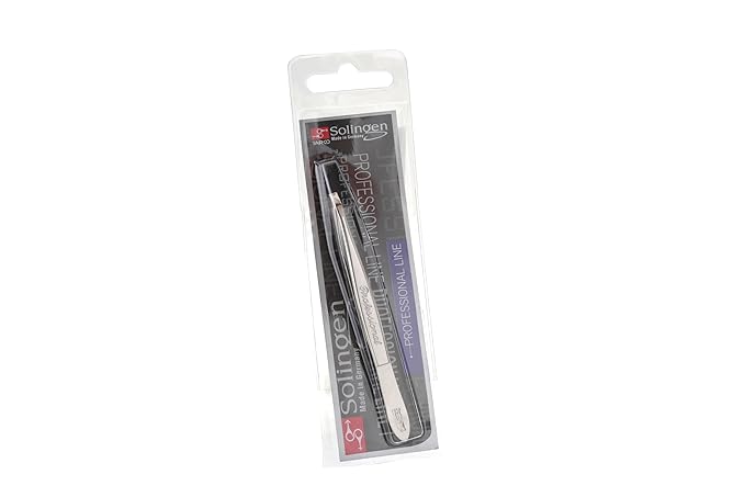 Solingen Stainless Steel Professional Slanted Tweezers, Best for Eyebrows Extensions, Facial Hair, Made in Germany