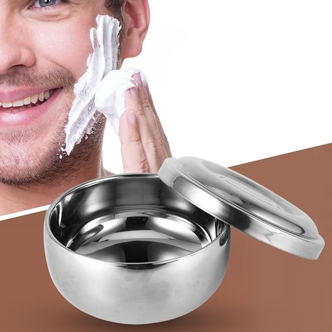 Shaving Soap Bowl with Lid for Men – Premium Stainless Steel Beard Shaving Cup, 4-Inch Deep Foam Bowl for Cream & Lather, Durable & Rust-Proof