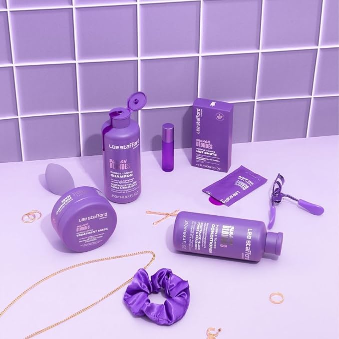 Lee Stafford Purple Toning Shampoo | Bleach Blonde Collection - Best Toner Cleanser, Neutralizes Brassy & Yellow, Great for Color Treated, Silver, & Grey, Hydrating for Dry, Damaged Hair, 16.9 Fl Oz