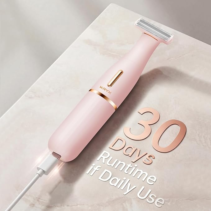 Bikini Trimmer for Women KRYX Pivoting Electric Razors for Women Painless Facial Hair Removal Electric Shaver Waterproof Pubic Hair Trimmer Bikini Shaver for Legs Body Ladies Gifts Pink