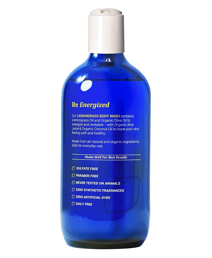 Certified Organic Lemongrass Body Wash Body Wash - Paraben & Sulfate Free - All Natural - Eczema - Sensitive Skin - Vegan - Gentle - For Men & Women - MADE IN USA