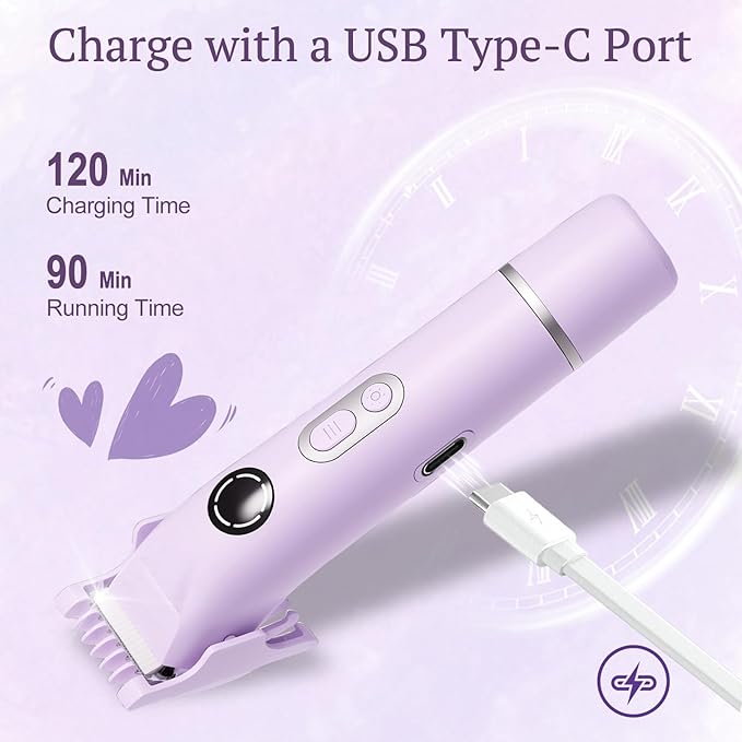Bikini Trimmer for Women, 4 in 1 Wet/Dry Electric Razors for Women - Dual Head, Painless Rechargeable Portable Womens Razors for Shaving Set for Face, Nose, Eyebrows, Armpits, Bikini Area (Purple)