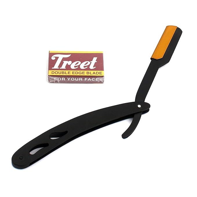 G.S Black & Gold Combination Stainless Steel Barber Straight Edge Razor With 100 Count Blades - Made Of Platinum Stainless Steel - With Easy Blades Replacement Mechanism