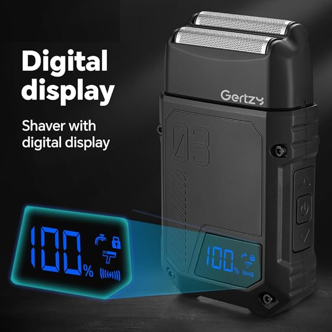 Gertzy Electric Shaver for Men Face, Men's Razor, Cordless Beard Foil Shavers, Wet Dry Waterproof, 3-Speed Adjustable Shaving,Rechargeable Type-C Charging, LED Display (Black)