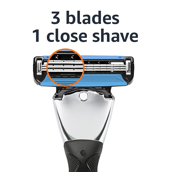 Amazon Basics 3-Blade MotionSphere Razor for Men with Dual Lubrication, Handle & 2 Cartridges (Cartridges fit Amazon Basics Razor Handles only) (Previously Solimo)
